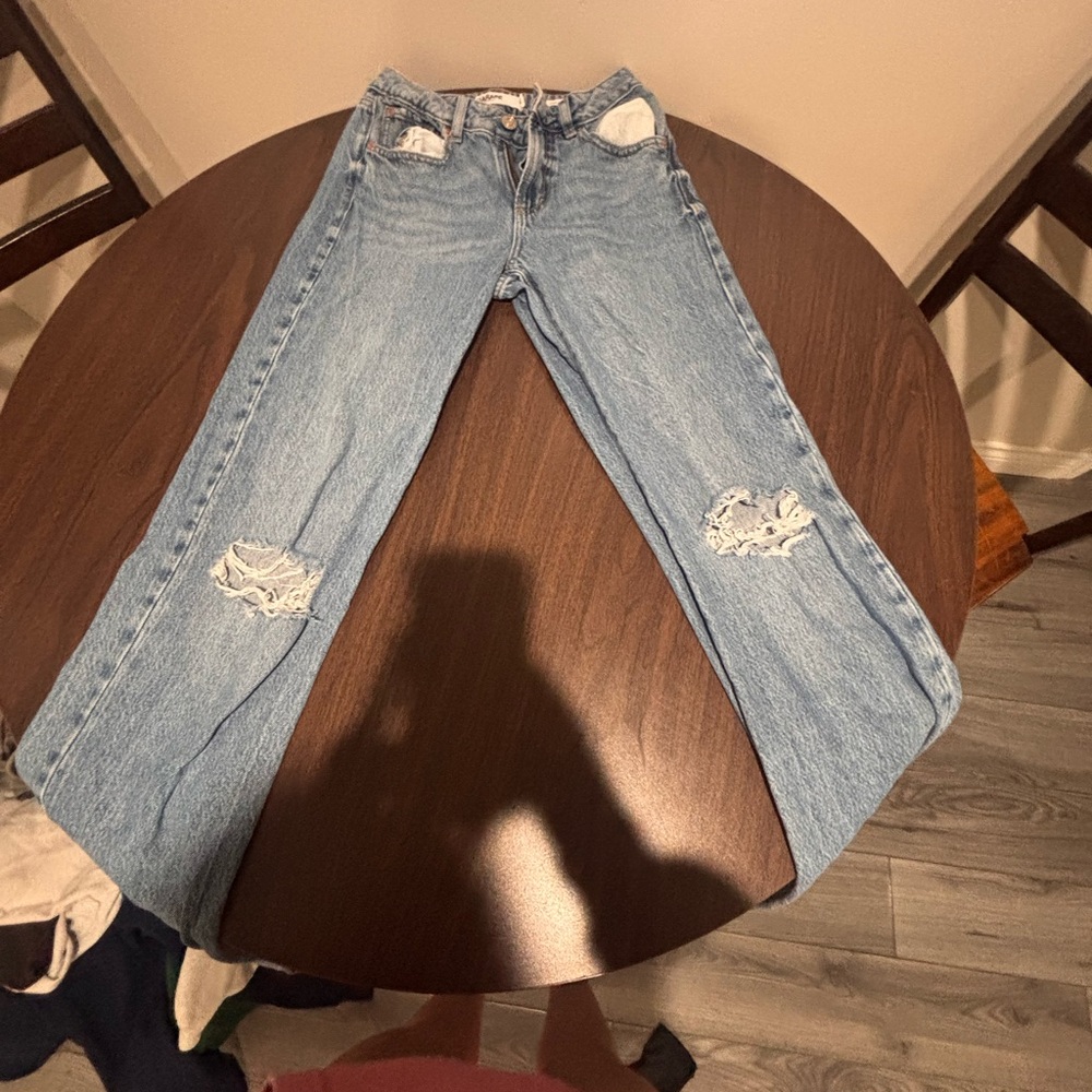 Garage Light Blue Distressed Straight Leg Jeans